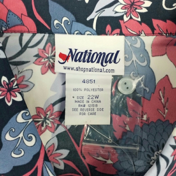 National Pink White Blue Floral Print Button Front Long Sleeve Blouse Women 22W - Picture 7 of 12